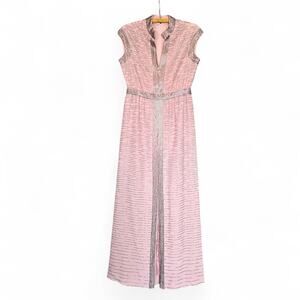 Vintage 1960s Malcolm Starr Beaded Evening Gown Pink Column Dress Hong Kong 10